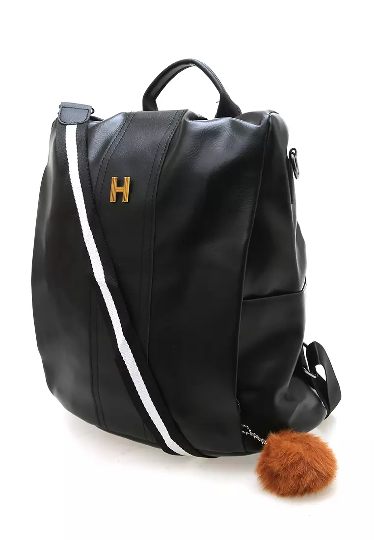 Afra Tas Ransel Wanita Large Compartment Backpack 2in1 Motif Polos Material Leather ORIGINAL - Black