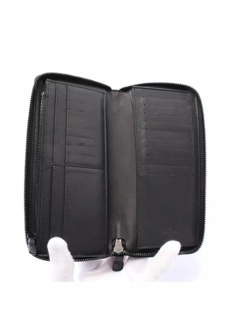 Pre-Loved Louis Vuitton zippy wallet Vertical monogram shadow round zipper long wallet leather black