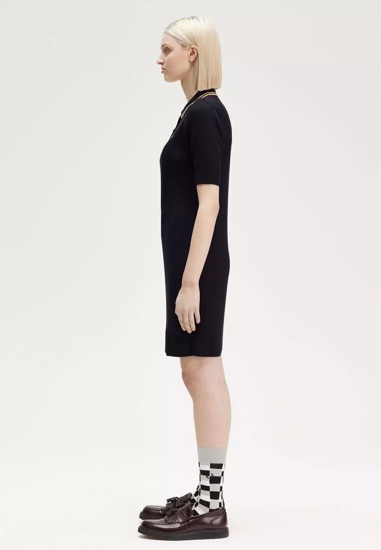 Fred Perry D8175 RIBBED KNITTED SHIRT DRESS (BLACK)
