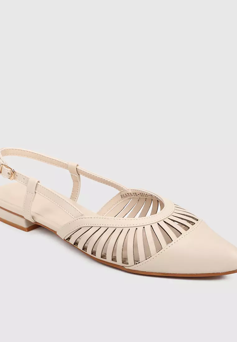 White pointed cheap slingback flats