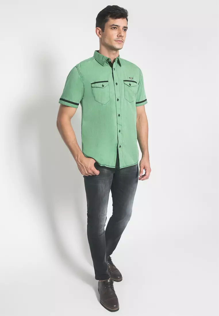 LGS - Kemeja Casual - Slim Fit - LGS - Warna Hijau - Double Pocket - JSH.390.S612F.447.C
