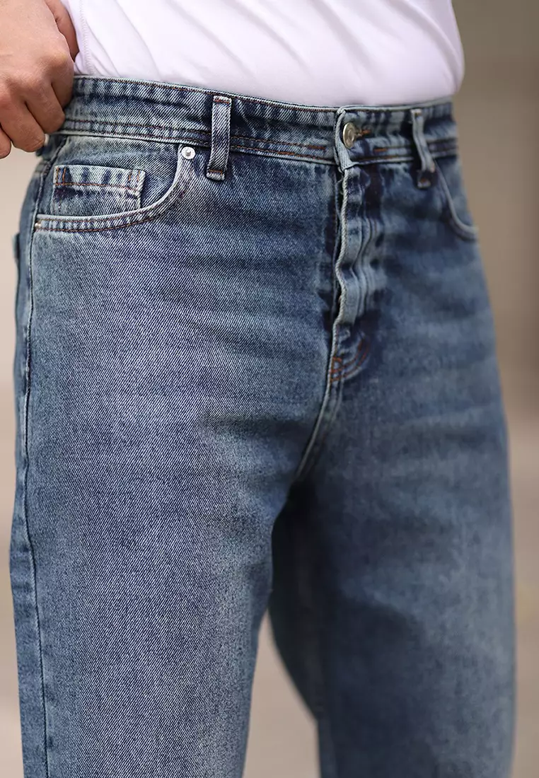 Medium Blue 100% Cotton Baggy Fit Jeans Trousers TMNAW24JE00027