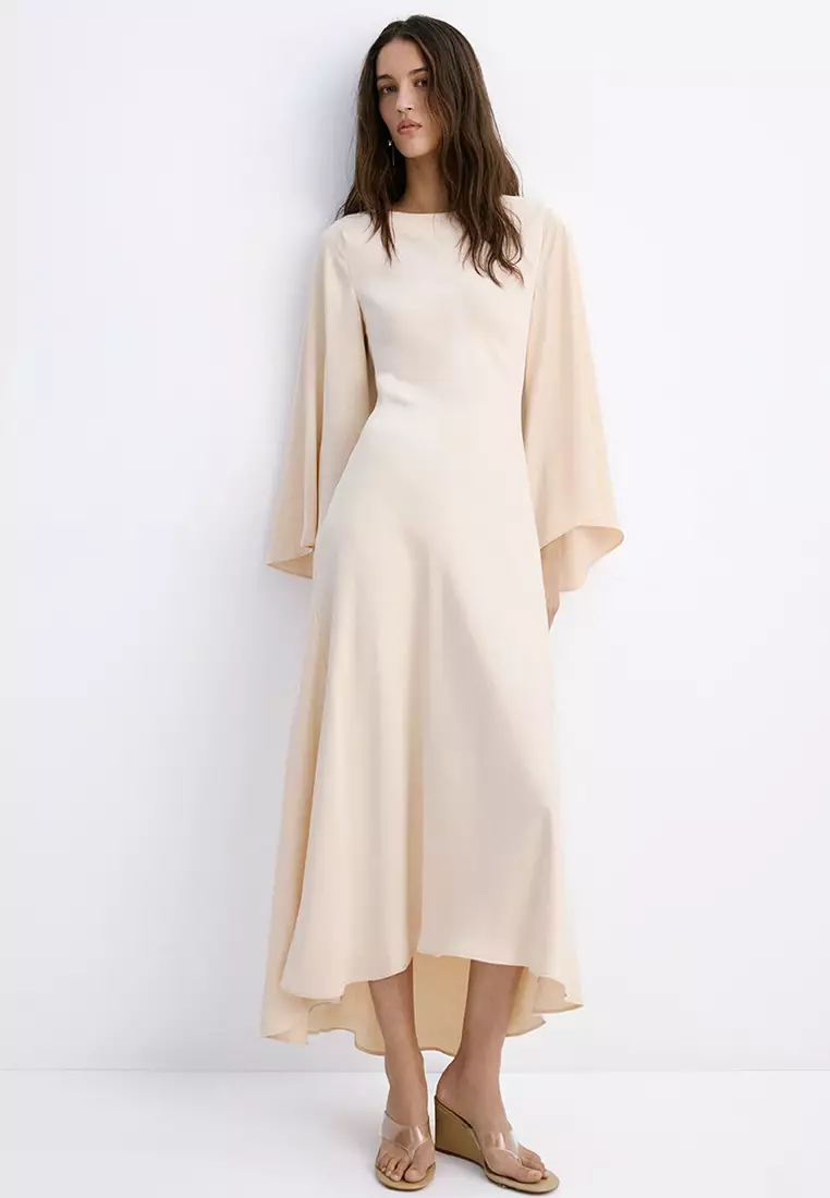 Buy Mango Flared-Sleeves Satin Dress Online | ZALORA Malaysia