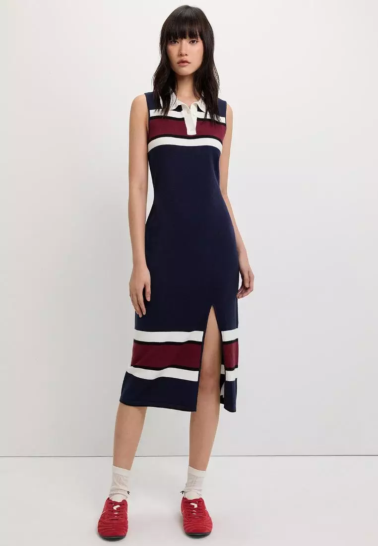 Sleeveless Polo Dress with Front Slit