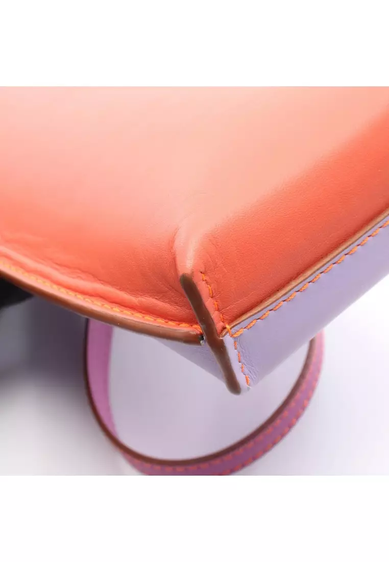 Pre-Loved LOEWE GATE POCKET gate pocket Shoulder bag leather coral orange Light purple