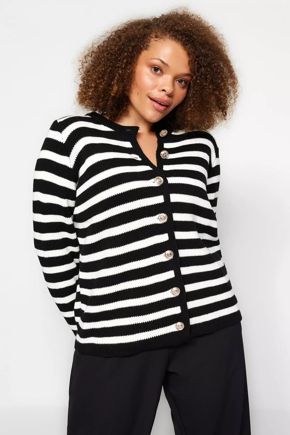 Plus Size Striped Knitted Cardigan