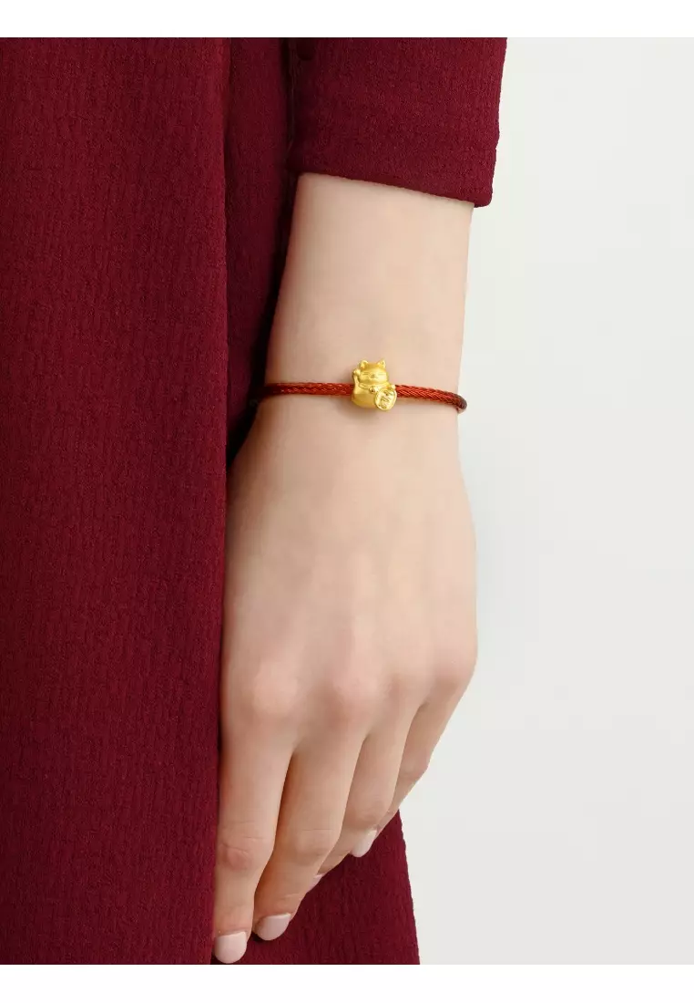 999 24K Solid Gold Maneki Neko Lucky Cat Charm 89164C (Bracelet not included)