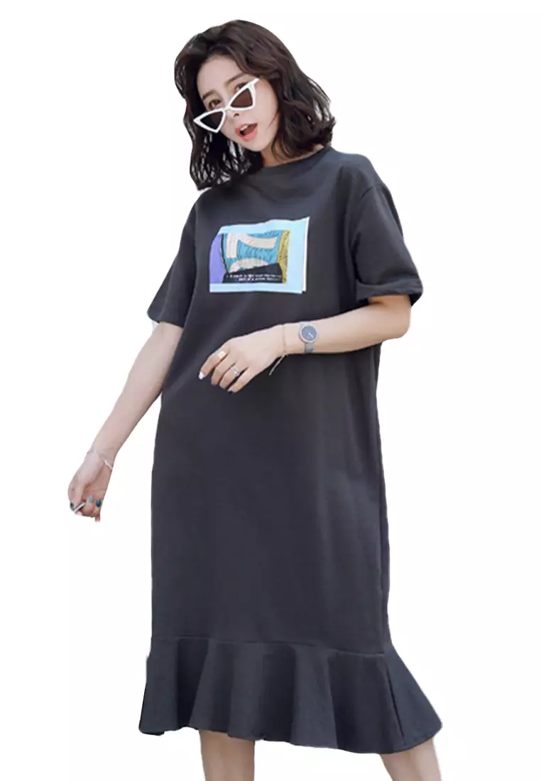 Sunnydaysweety 2023 New Summer Short Sleeve T Shirt Dress Loose