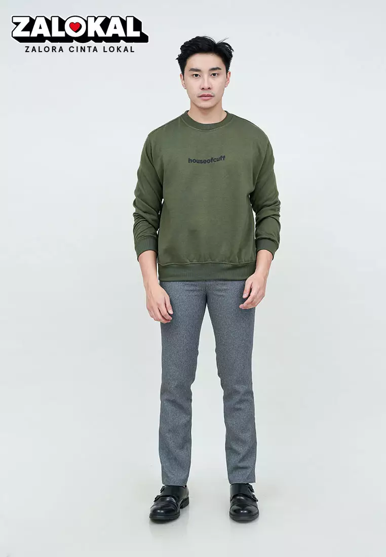 Sweater Basic Lengan Panjang Baju Sweater Tebal Kata Hijau Army