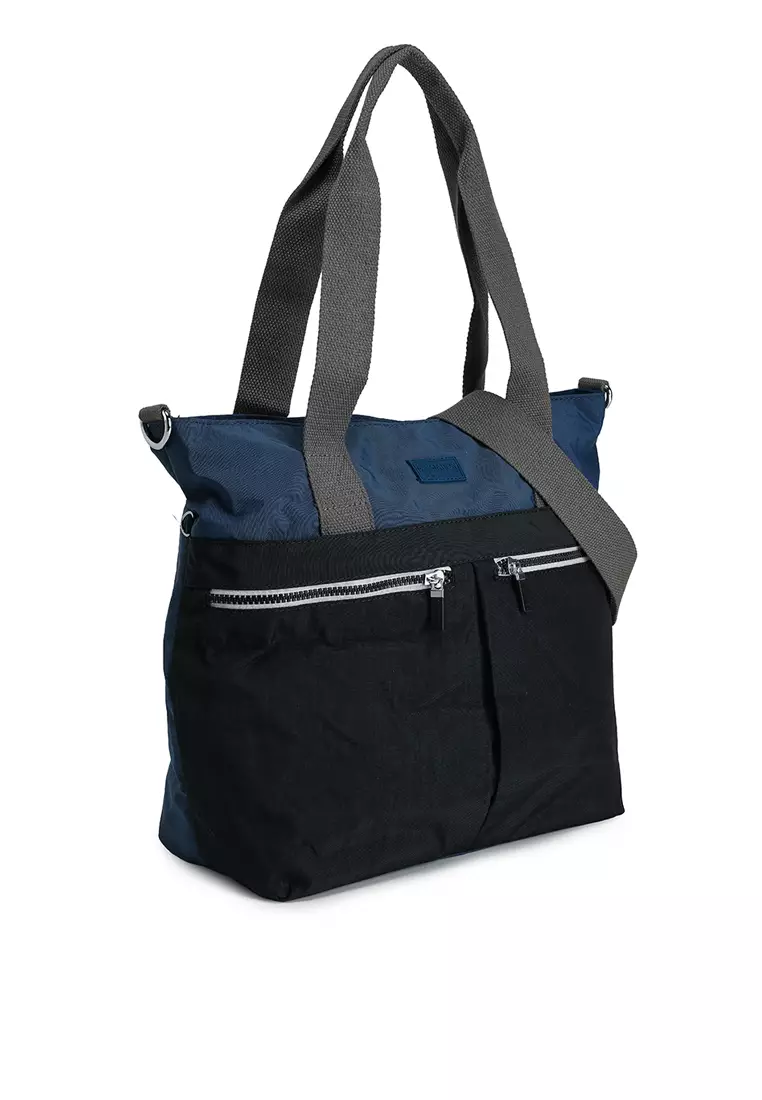 Colour Block Nylon Convertible Tote Bag