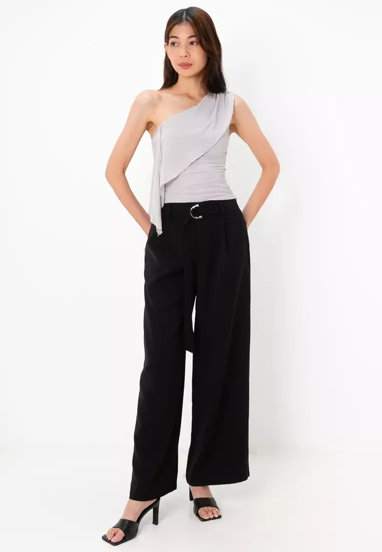 Asymmetric Neckline Shoulder Tie Top
