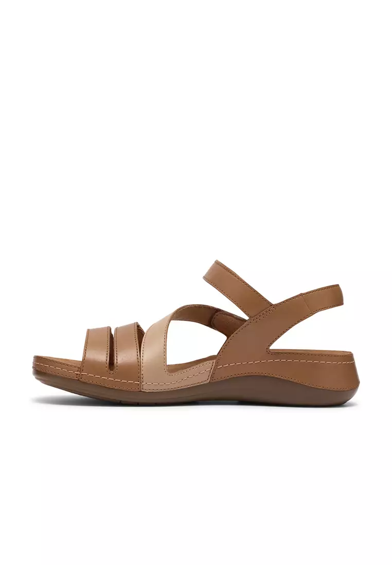 Womens Cecily Mix Flat Sandals - Beige Combi