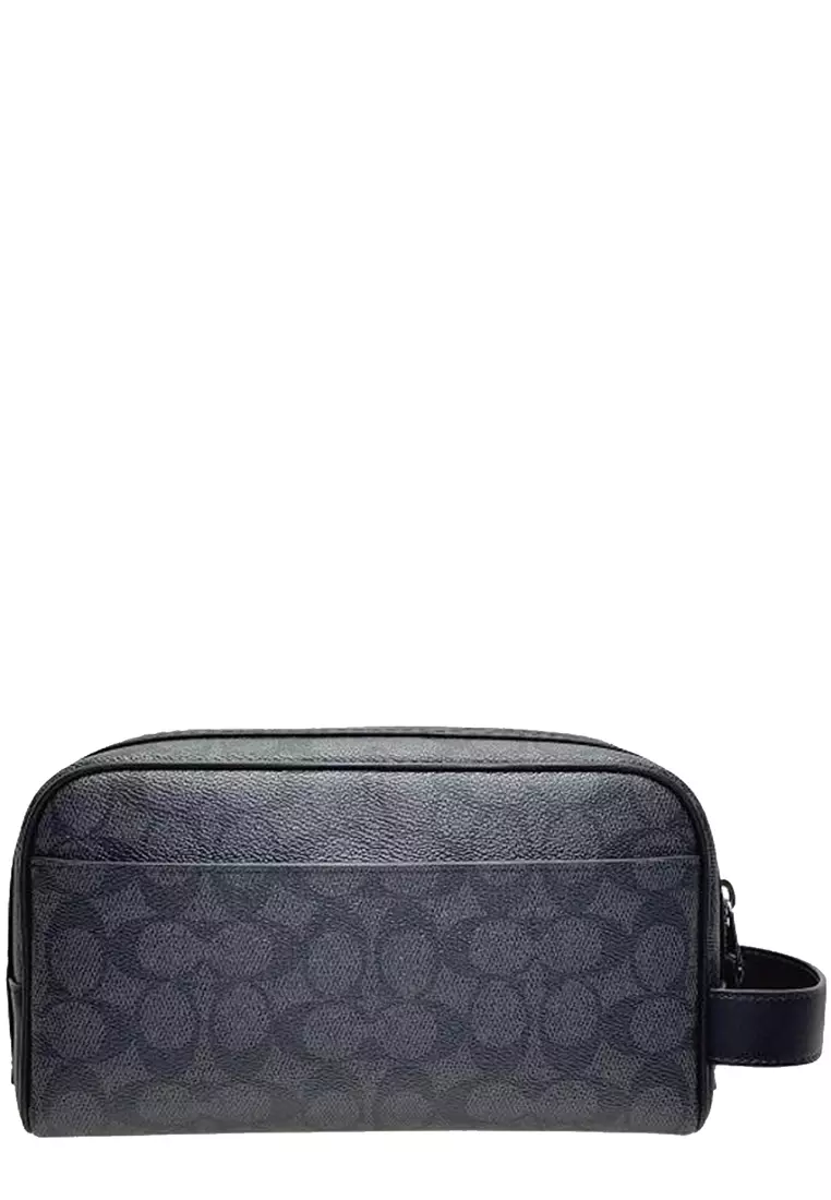 Small Travel Kit Bag In Signature Canvas - Charcoal/ Black CAR15