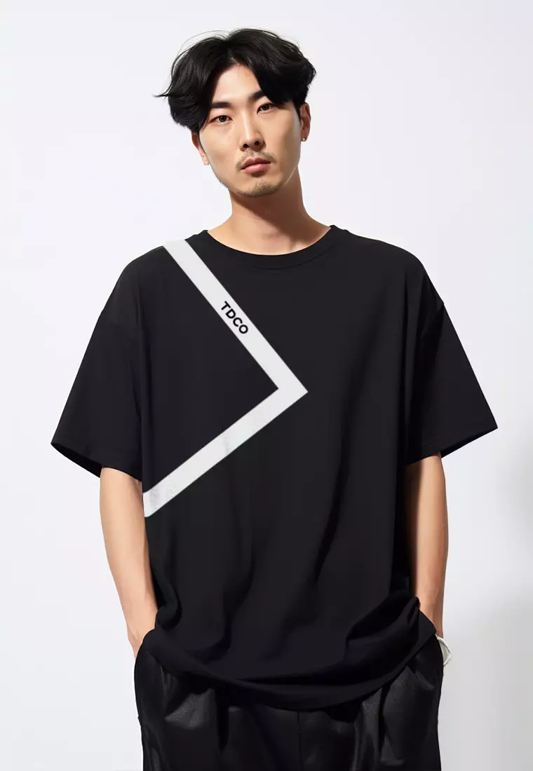 MTV66 Kaos Oversize Distro Pria Triangle Line Tdco hitam