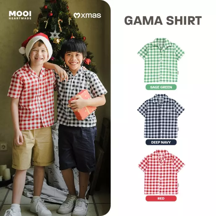 Mooi Kemeja Anak Laki - Laki Christmas Collection Gama Shirt - Sage Green