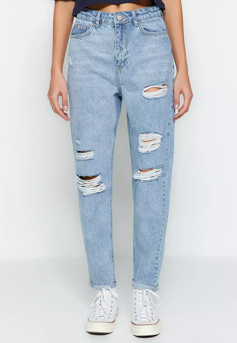 Buy Trendyol Distressed High Waist Mom Jeans Online