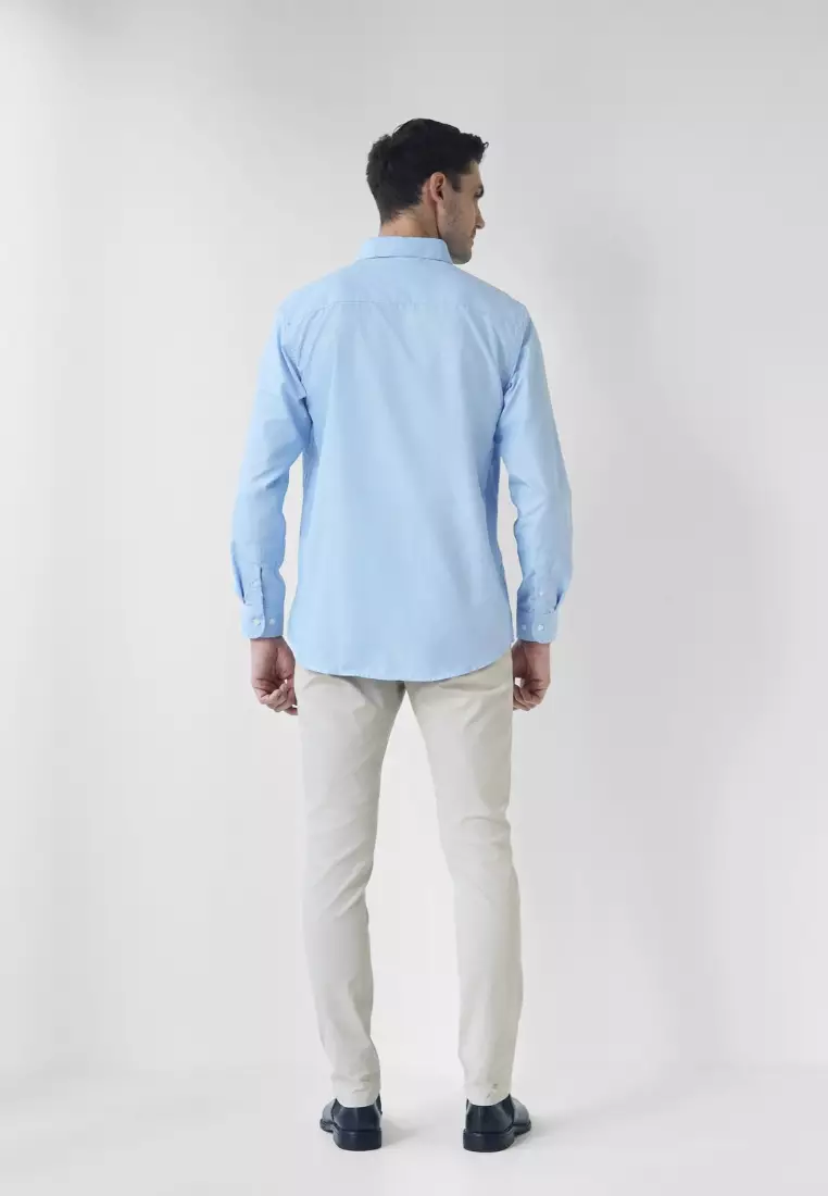 Cotton Well Elvon Smart Shirt Light Blue | Kemeja Pria Formal Basic Clean Lengan Panjang Biru Muda