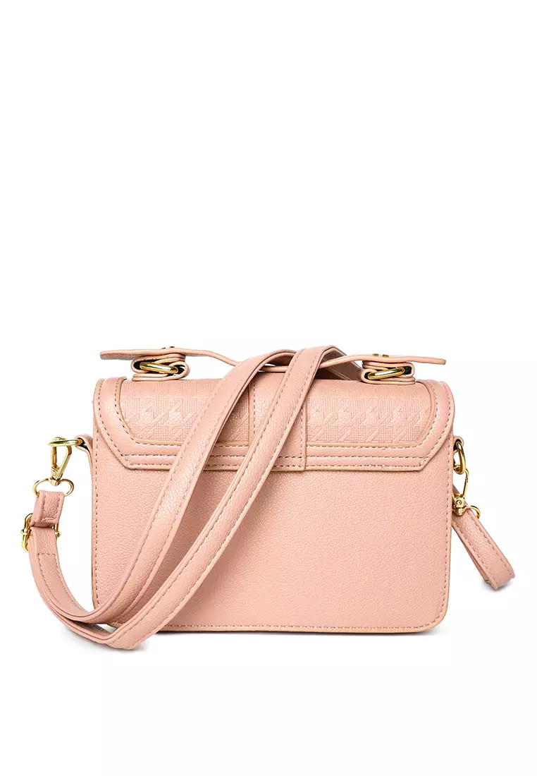 Metal Buckle Flap Bag In Pinkish Grey