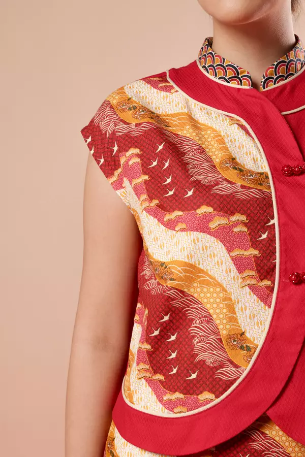 MINIMAL x Melvee - Yujie - Printed Cheongsam Top - Red