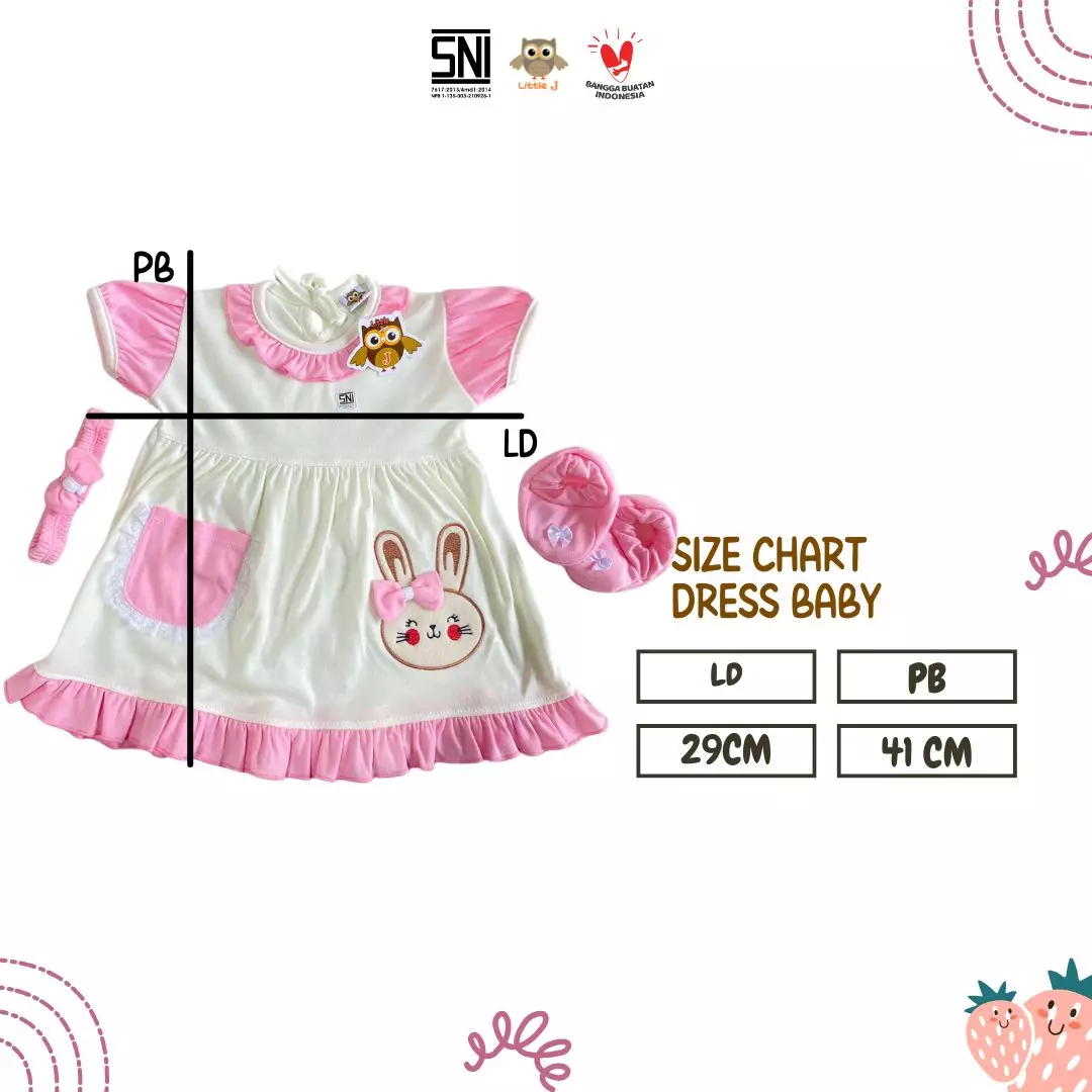 Little J - (837B) Dress Bayi Perempuan Lucu Motif Kelinci + Headband & Sepatu | Dress Anak Cewek 1–2 Tahun (12–24M)
