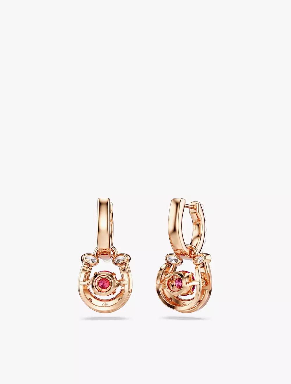 Symbolica drop earrings, Crystal pearl, Round cut, Pavé, Horse shoe, Red, Rose gold-tone plated