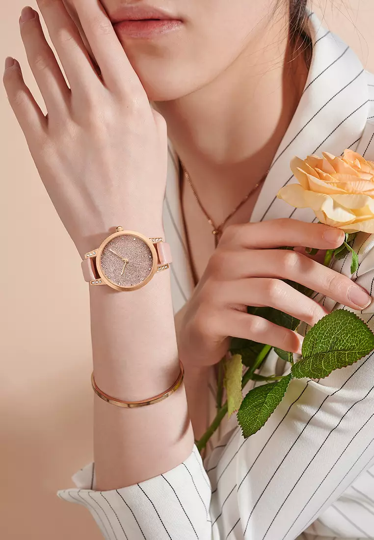 Jam Tangan Wanita Original Korea Mode Tali Kulit Jam Tangan Cewek SL3341 pink