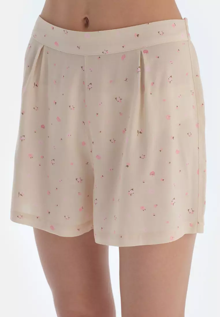 Ecru Woven Bottom Shorts, Floral, Regular, Short Leg, Sleepwear for Women