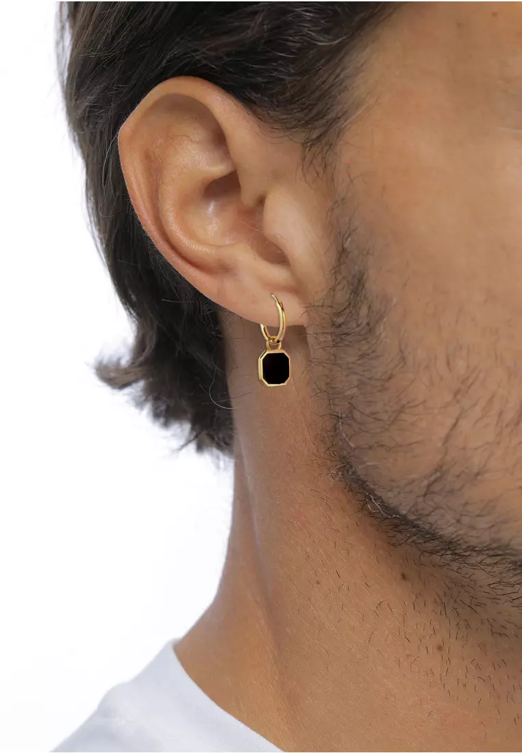 EXCLUSIVE Anting Perhiasan Perak 925 Unisex Creole Square Enamel Gold Plated