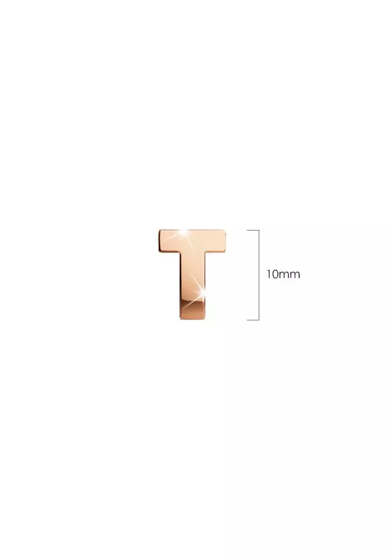Bold Alphabet Letter Initial Charm Earrings in Rose Gold Tone - T