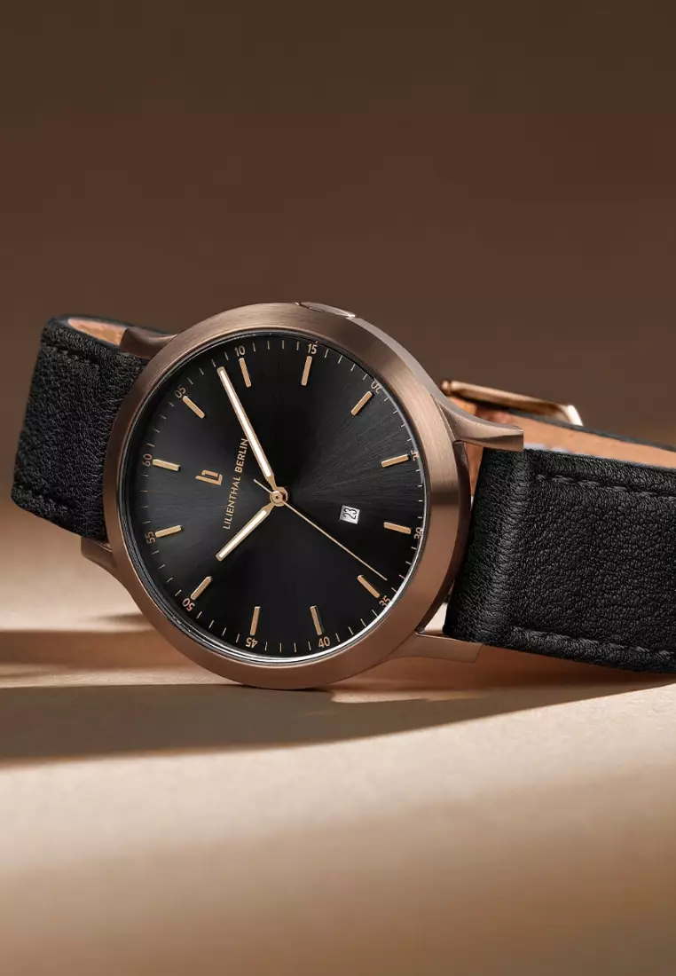 Huxley Bronze Black - Black Leather Strap