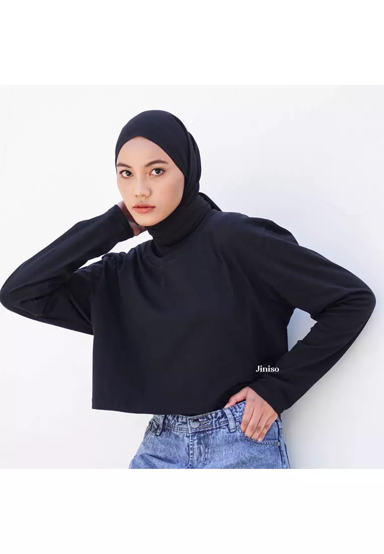 Kaos Crop Top Oversize Lengan Panjang Polos T-Shirt