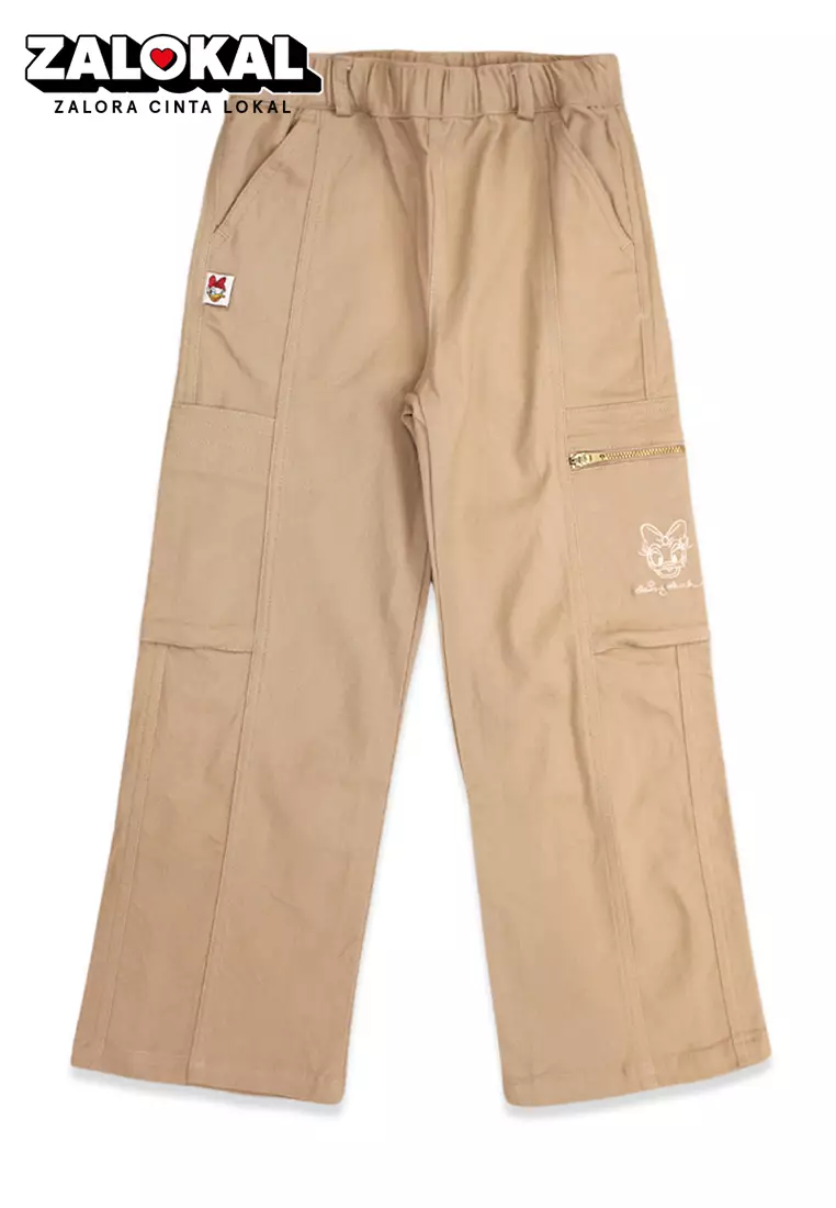Linen Cargo/ Celana Panjang Cargo Anak Perempuan Khaky/ Daisy Be Amazing