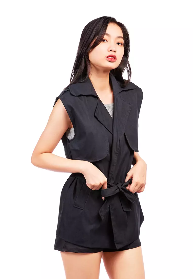 Black Short Epaulette Trench Coat