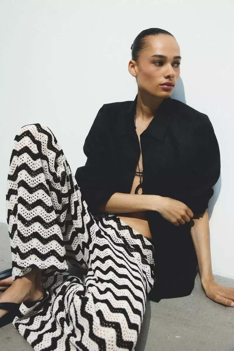 Wide textured-knit trousers