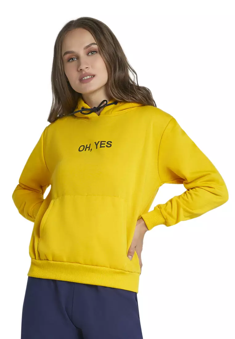 Aubrey Sweater Hoodie Long Sleeve Kerah Bulat Atasan Wanita - Kuning