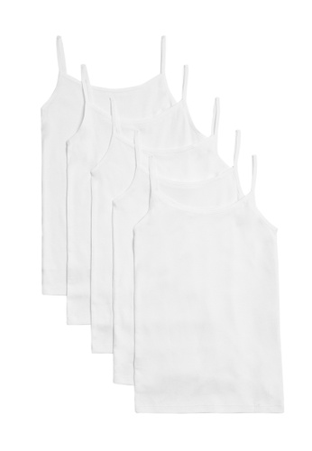 MARKS & SPENCER white M&S 5 Pack Pure Cotton Camisoles CEACAKA861600BGS_1