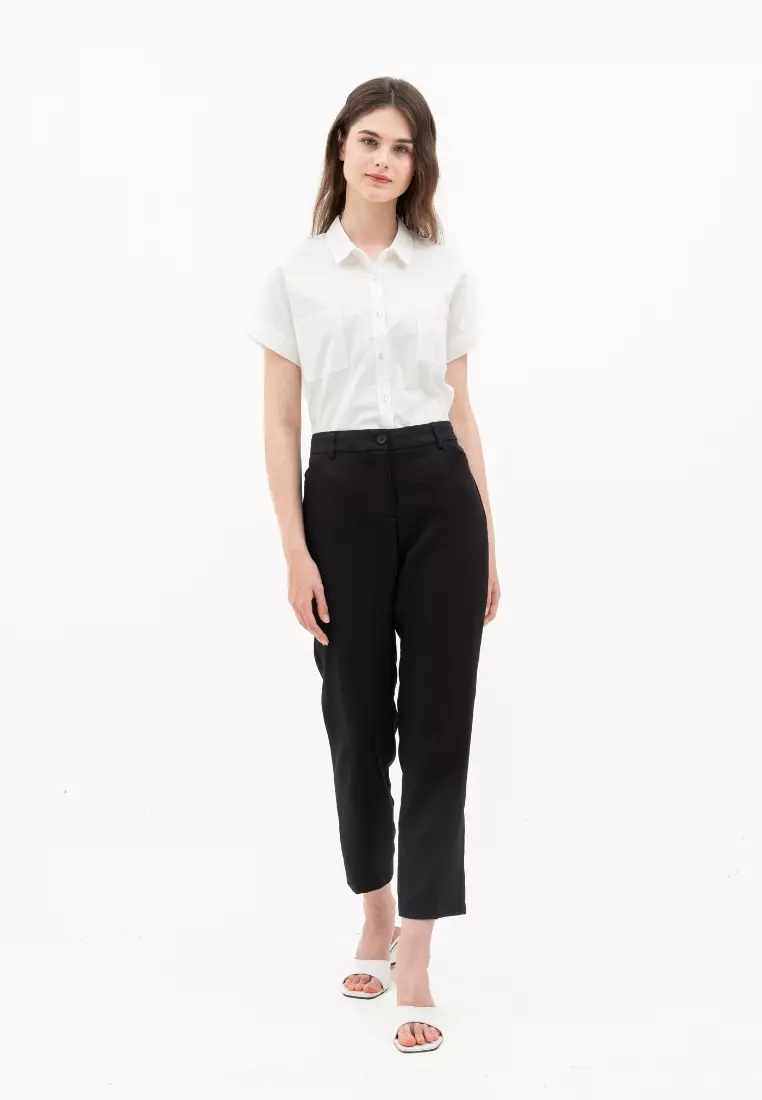 Urban Exchange Casandra Broken White Shirt - Tops Kemeja Basic Lengan Pendek Warna Broken wihte