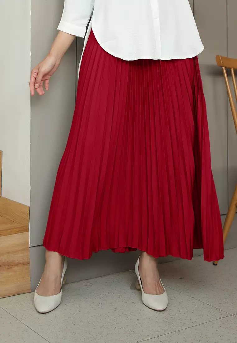 Cotton Bee - Rok Plisket Niana Aline Basic - Red Rose