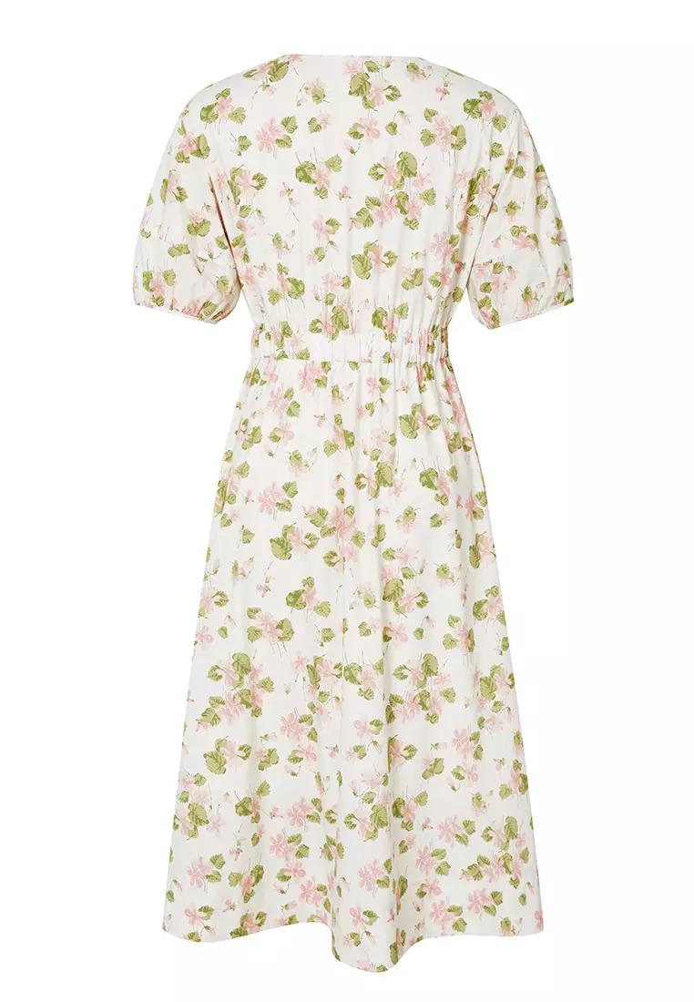 Buy Hopeshow Puff Sleeve Floral Midi Dress with Belt 2026 Online | ZALORA  Philippines