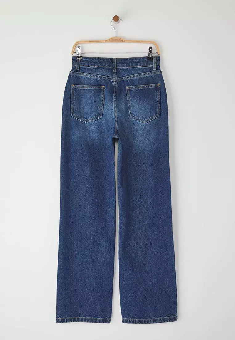 Dark Blue High Waist Wide Leg Jeans TWOSS25JE00276
