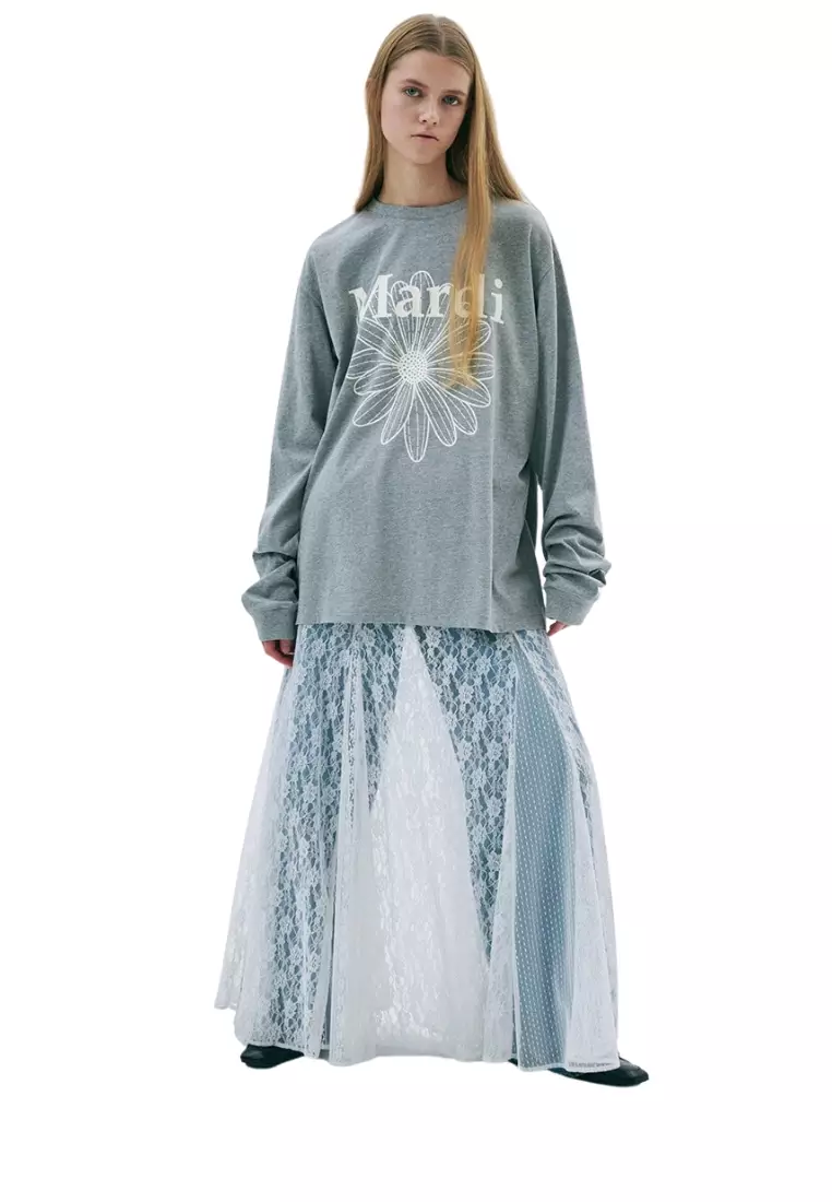 Unisex Tshirt Long Sleeve Flowermardi - Grey Ivory