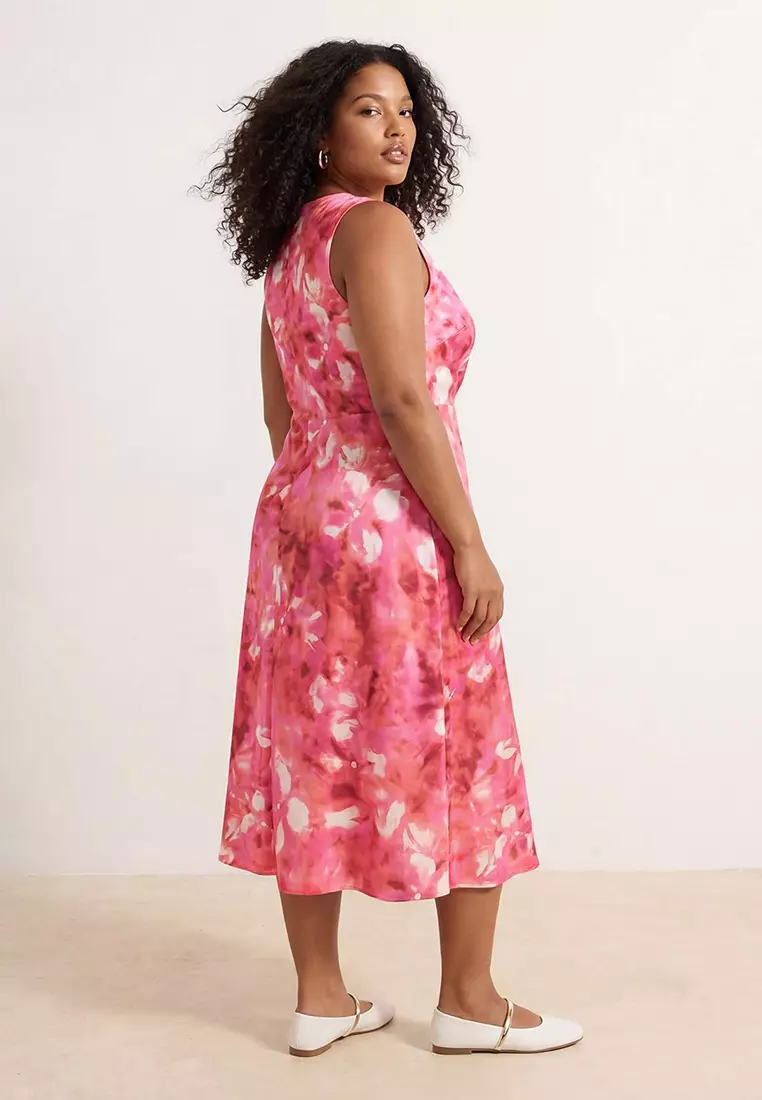 Pink-Multicolor Satin Woven Plus Size Dress Tbbss26Ah00049