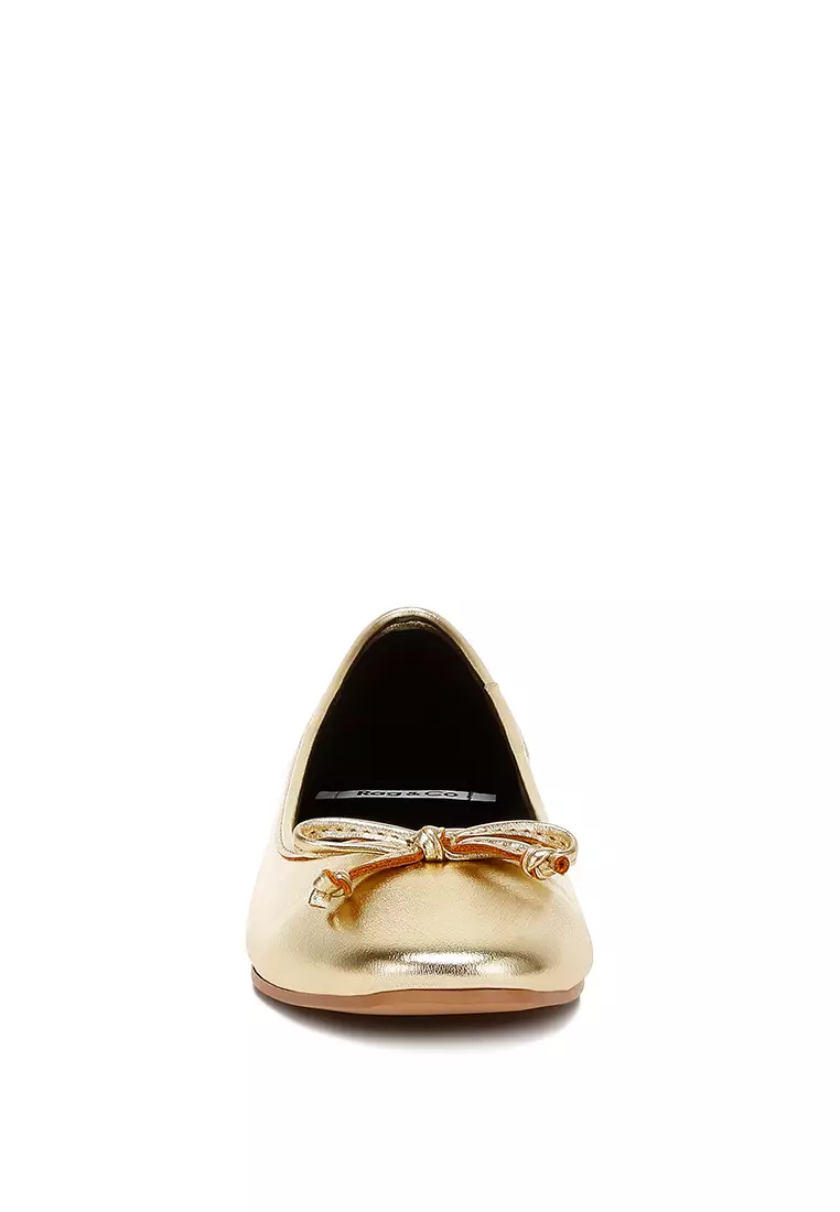 Bow Detail Metallic Ballerinas in Gold