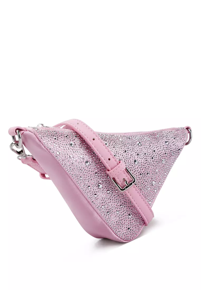 Rhinestone Embellished Triangle Bag in Light Pink