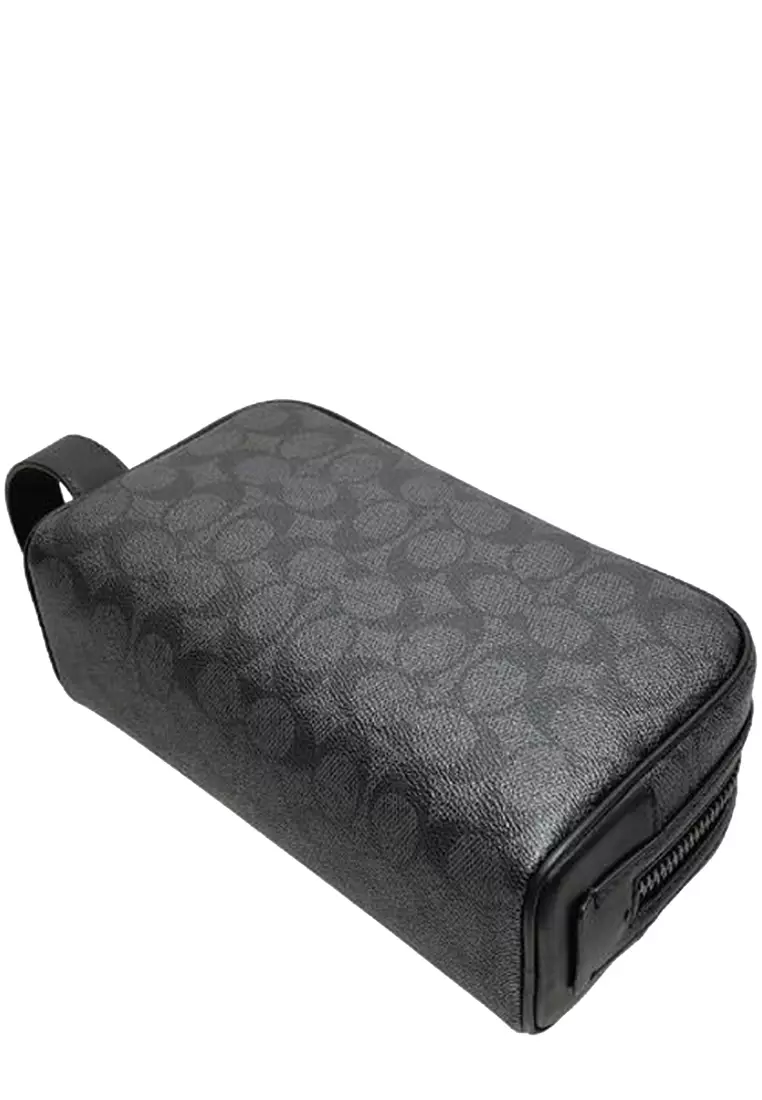 Small Travel Kit Bag In Signature Canvas - Charcoal/ Black CAR15