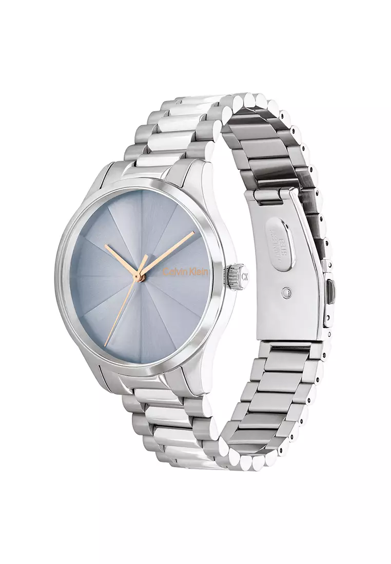 Unisex Silver Stainless Steel Bracelet And Light Blue Dial Quartz Watch - CK25200230