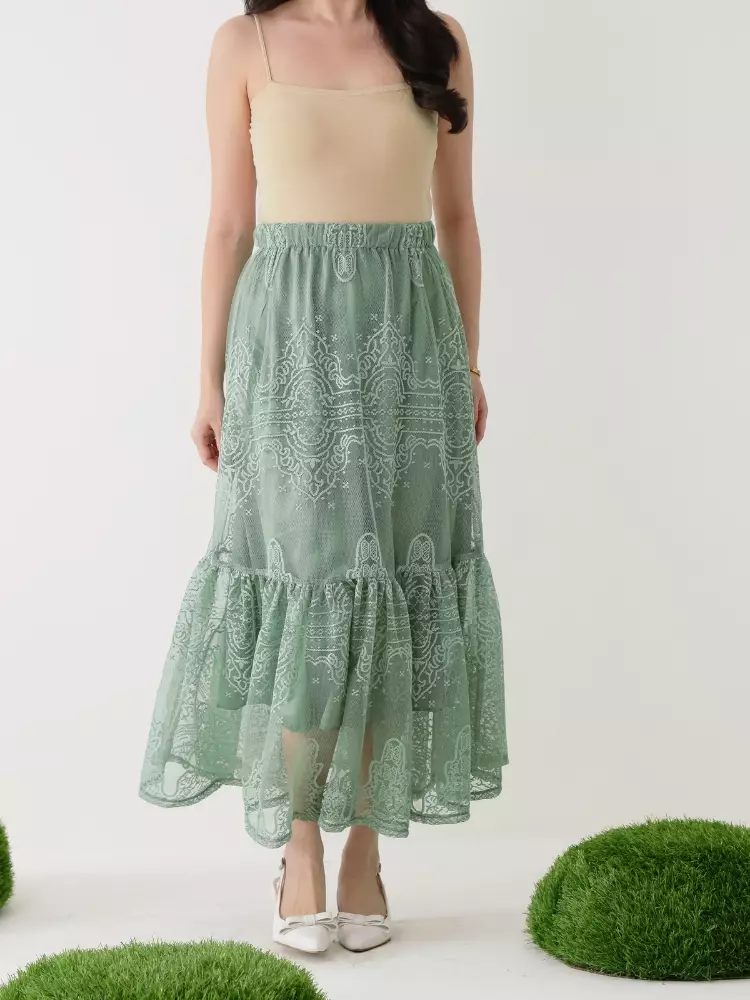 xtramiles Ladies plus size skirt lily lace skirt macaron green