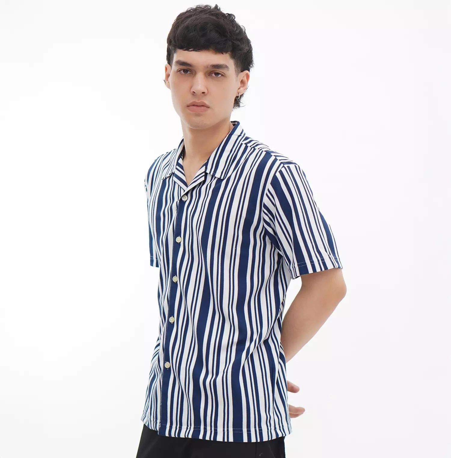 Matsuda Kemeja Pria Stripe Lengan pendek Tahara Blue Teal - White