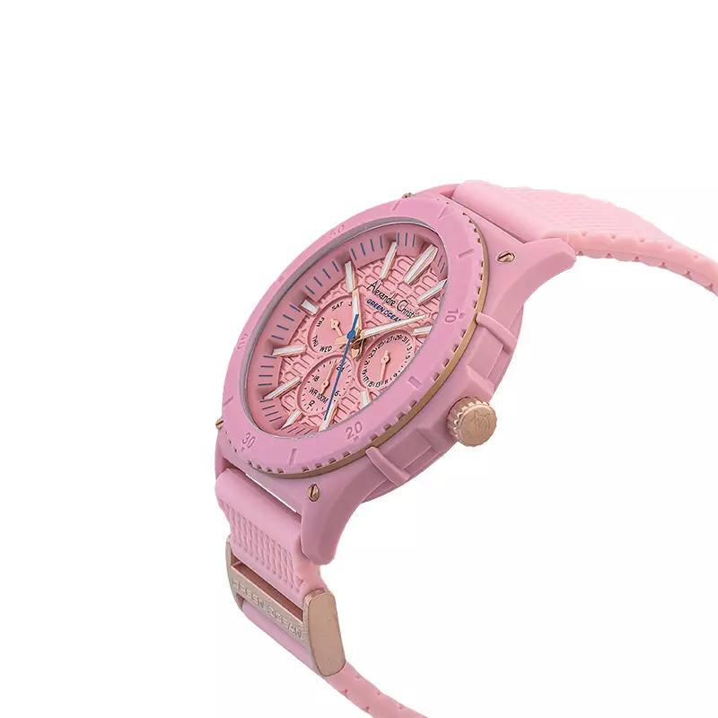 Jam Tangan Pria Alexandre Christie Green Ocean AC 6584 MF RRGPN Men Pink Dial Pink Rubber Strap