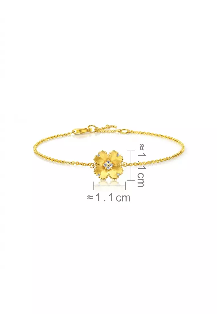 999 24K Solid Gold Rhyme Four-Leaf Clover Diamond Bracelet for Women 95101B